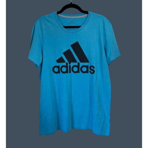 Adidas Blue Graphic Logo T-Shirt Size L 100% Cotton Casual Mens Tee - Picture 1 of 6